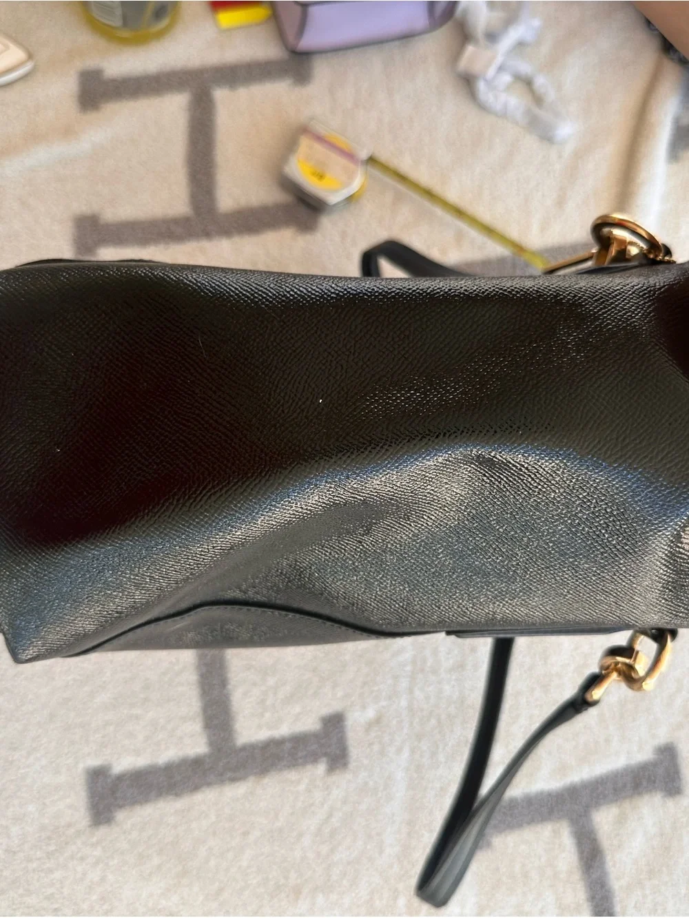 Coach Black Leather Tote with Gold Accents 2018 Ara tote
